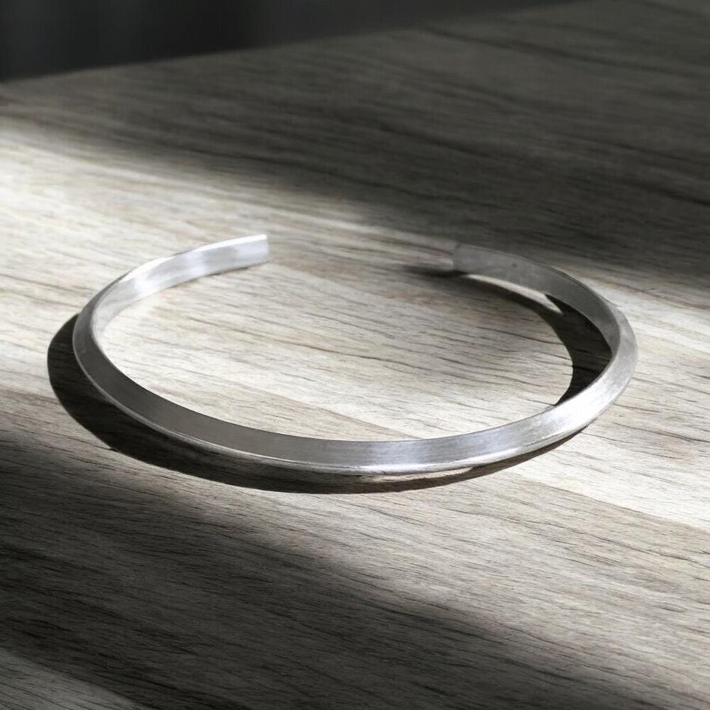 Brushed sterling silver pyramid open cuff bangle bracelet